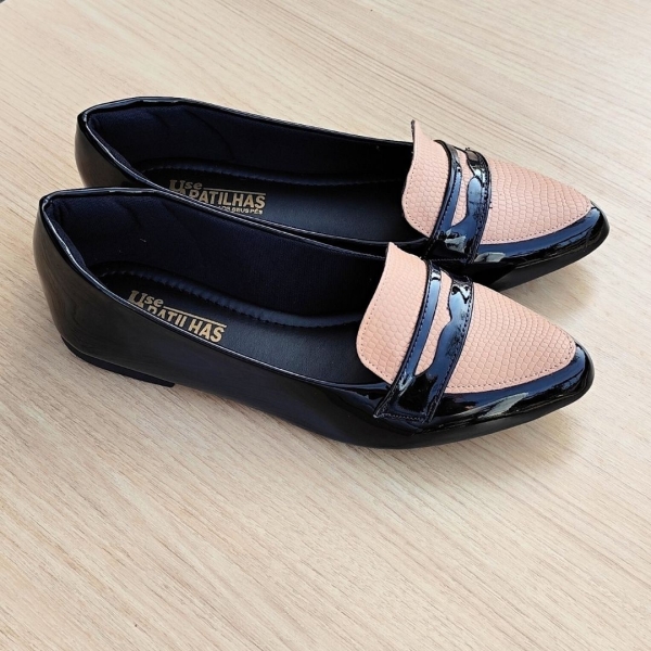 Sapatilha mocassim feminino preta com nude - Image 6
