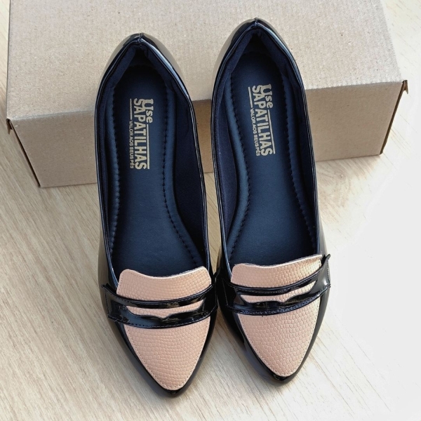 Sapatilha mocassim feminino preta com nude - Image 3