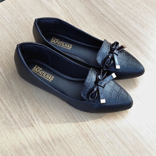 Sapatilha feminina mocassim preta croco laço - Image 5