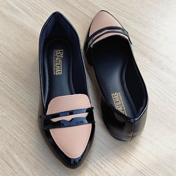 Sapatilha mocassim feminino preta com nude - Image 4