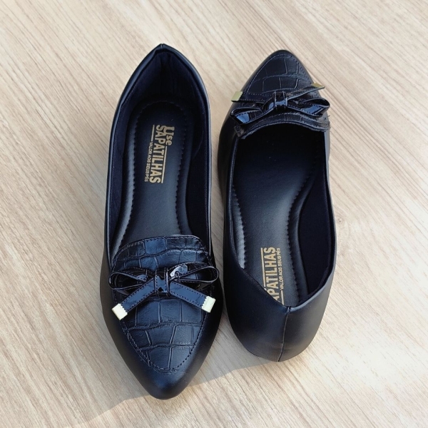 Sapatilha feminina mocassim preta croco laço - Image 6