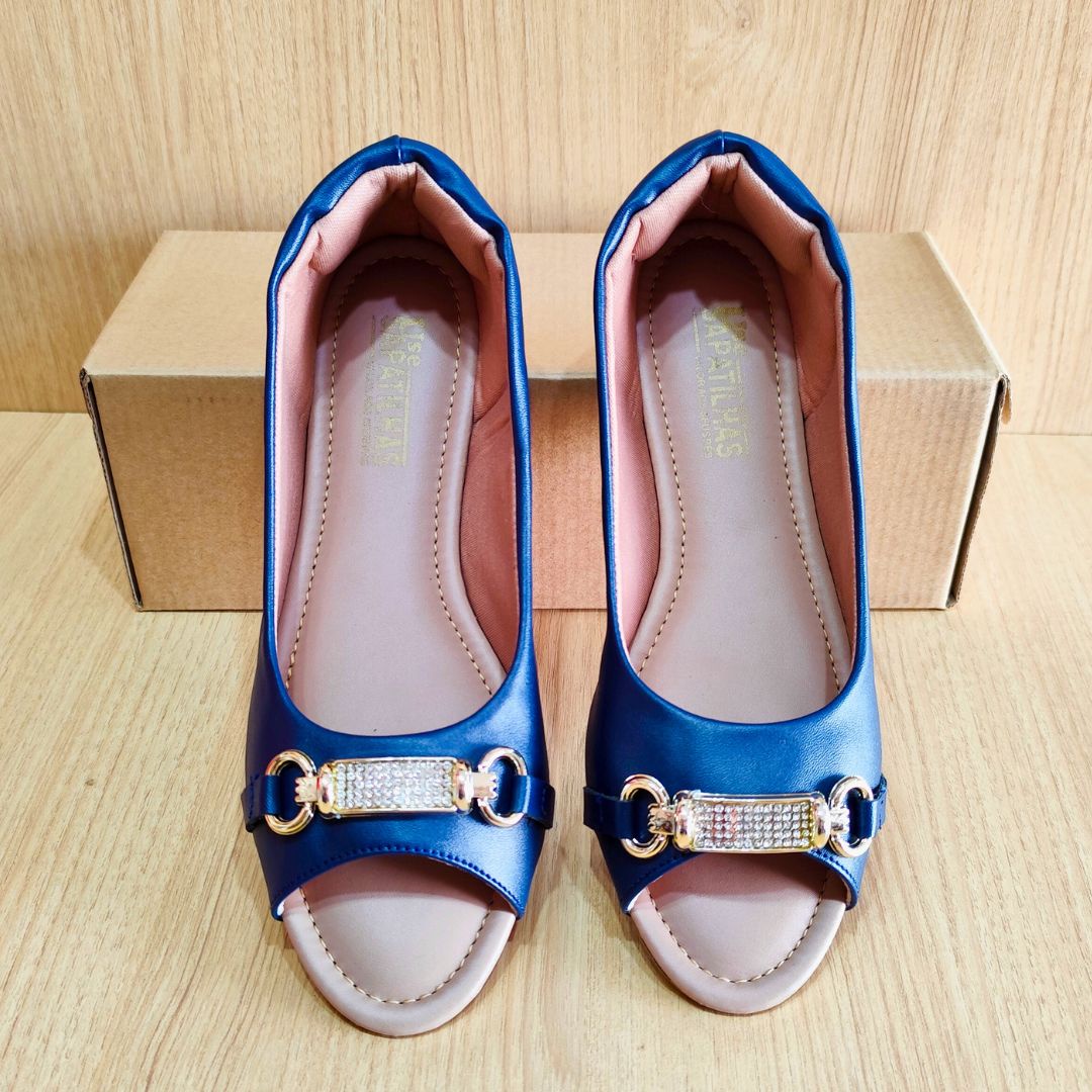 Sapatilha peep toe azul marinho com ABS - Image 2