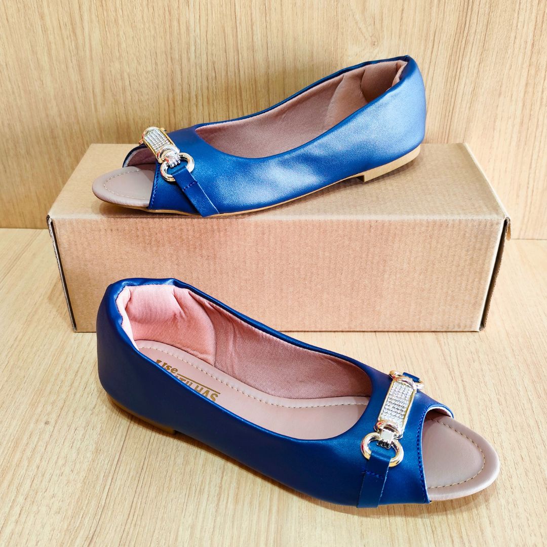 Sapatilha peep toe azul marinho com ABS - Image 5