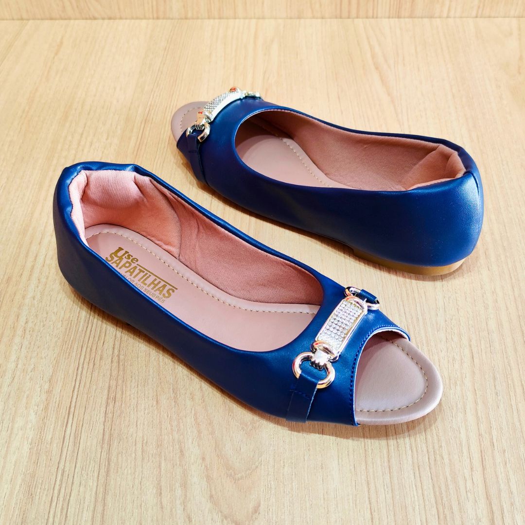 Sapatilha peep toe azul marinho com ABS - Image 6