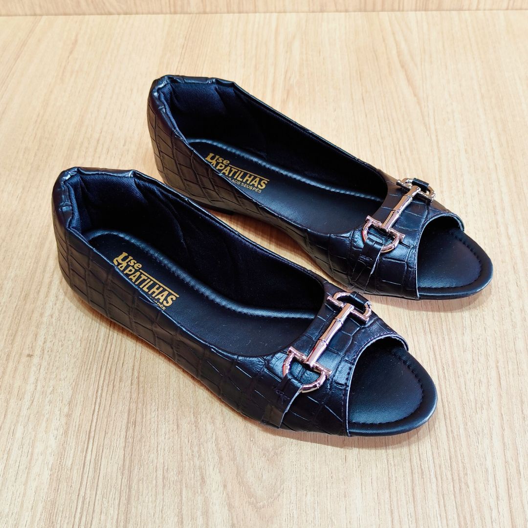 Sapatilha peep toe croco preto