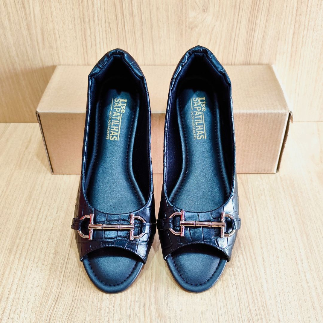 Sapatilha peep toe croco preto - Image 5