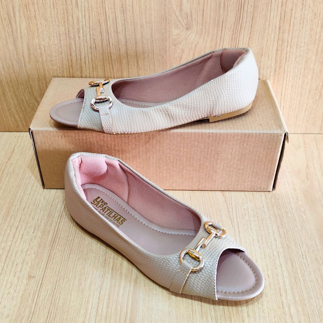 Sapatilha peep toe nude com ABS - Image 2