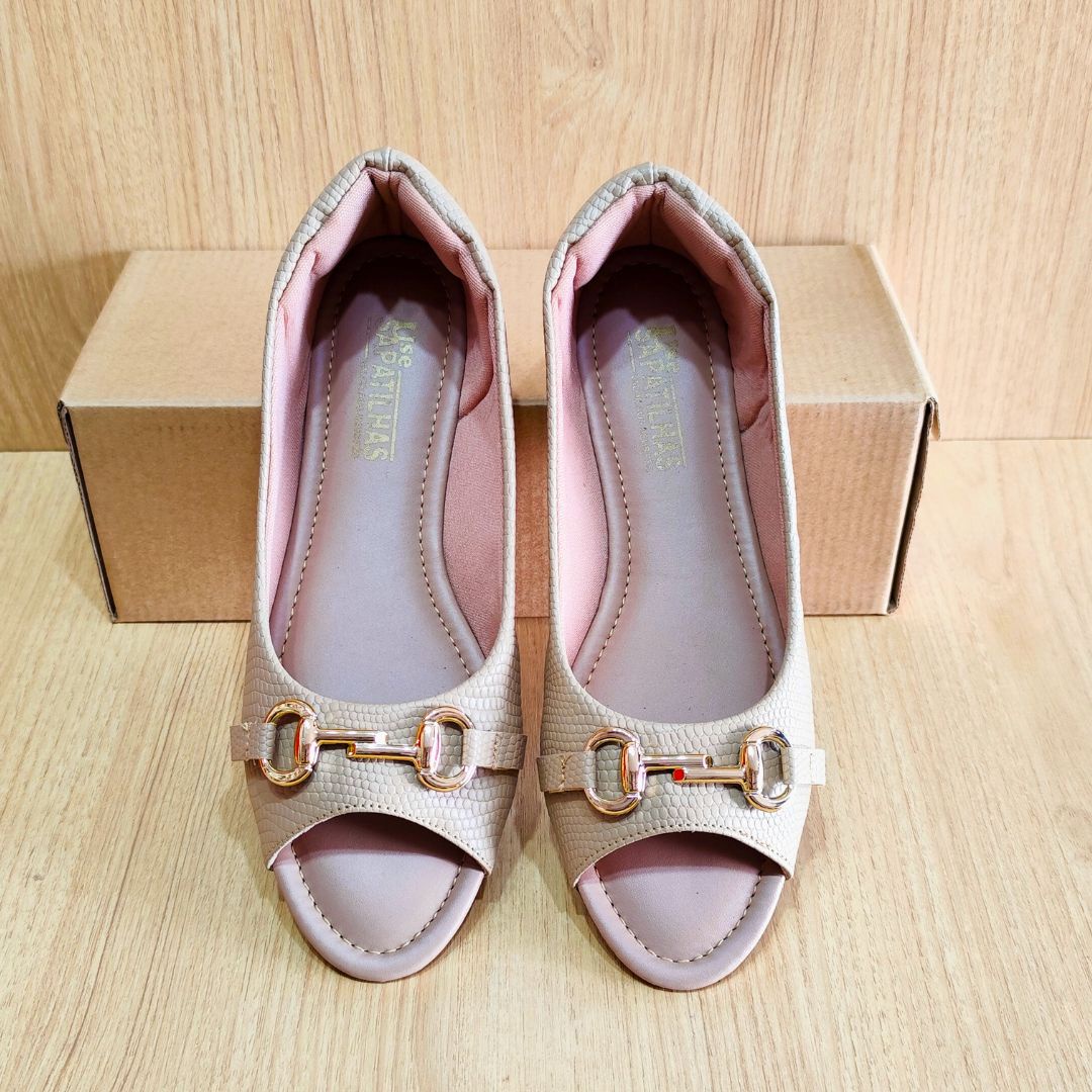 Sapatilha peep toe nude com ABS - Image 3