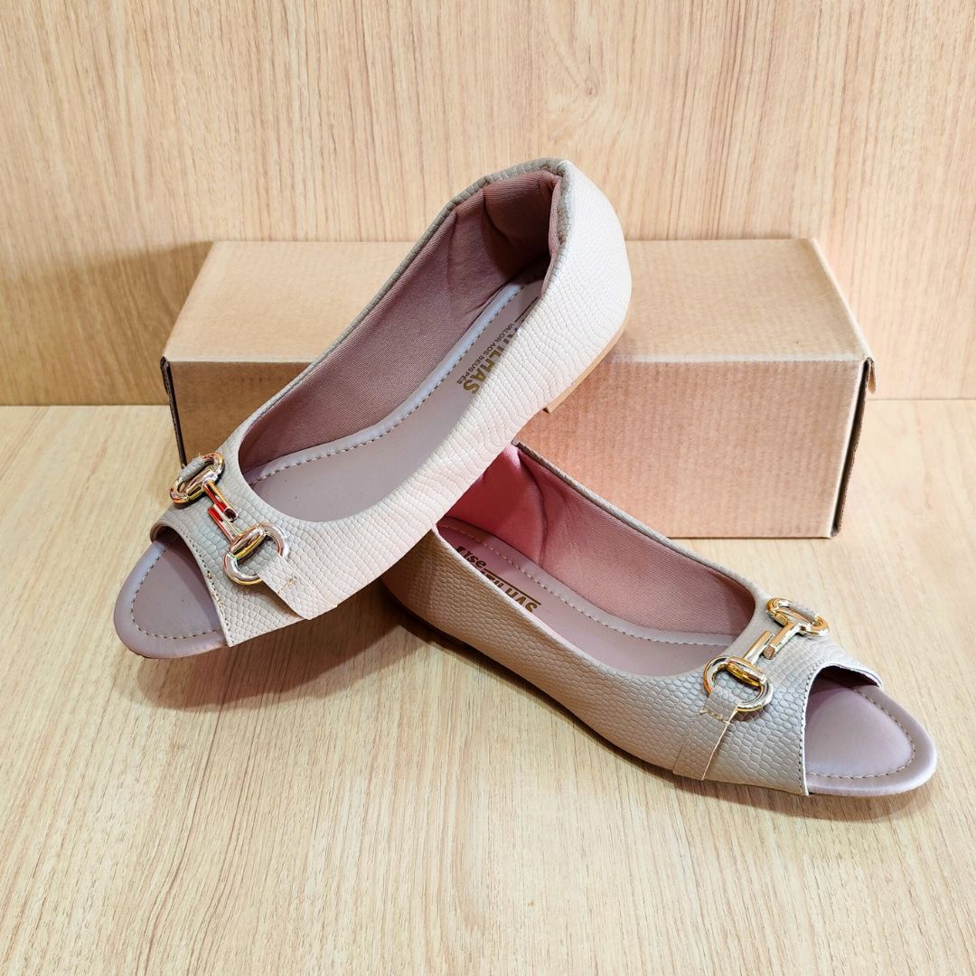 Sapatilha peep toe nude com ABS - Image 4