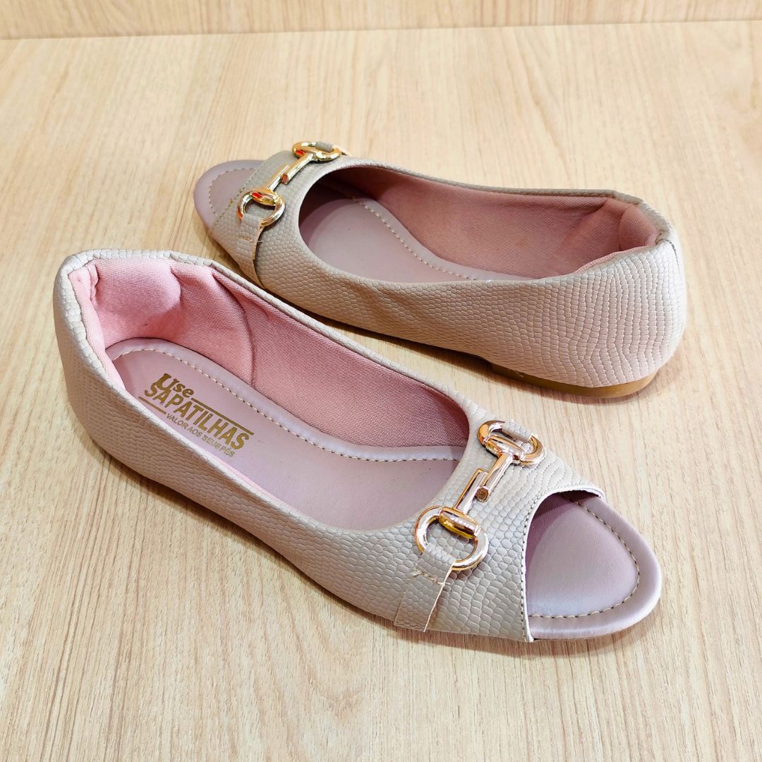 Sapatilha peep toe nude com ABS - Image 5