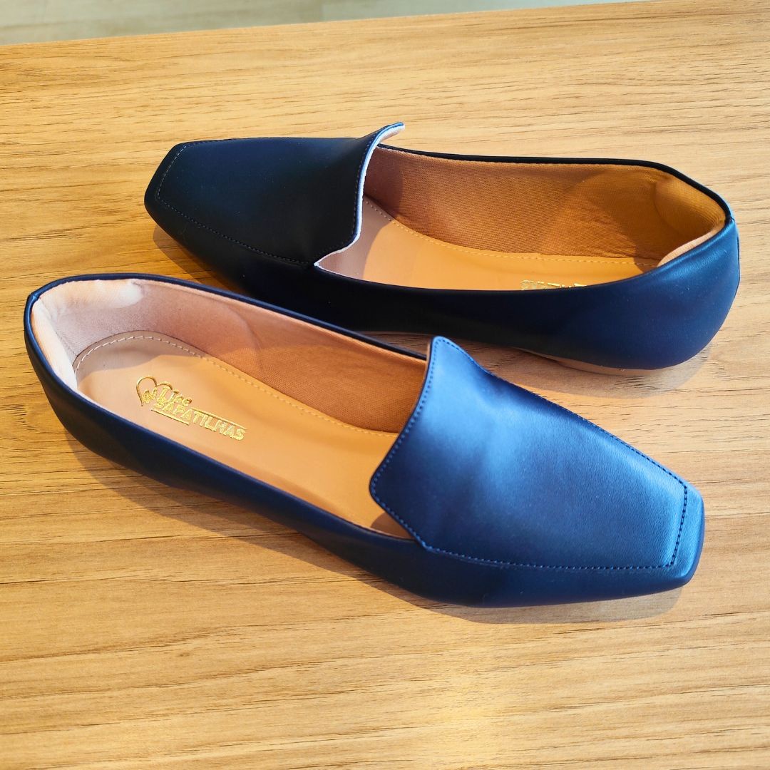 Sapatilha Mocassim Azul bico quadrado