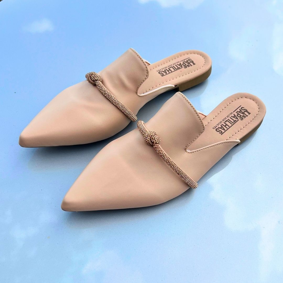 Mule nude bico fino alongado strass rosê - Imagem 6