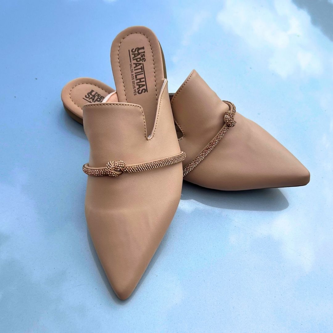 Mule nude bico fino alongado strass rosê - Imagem 5