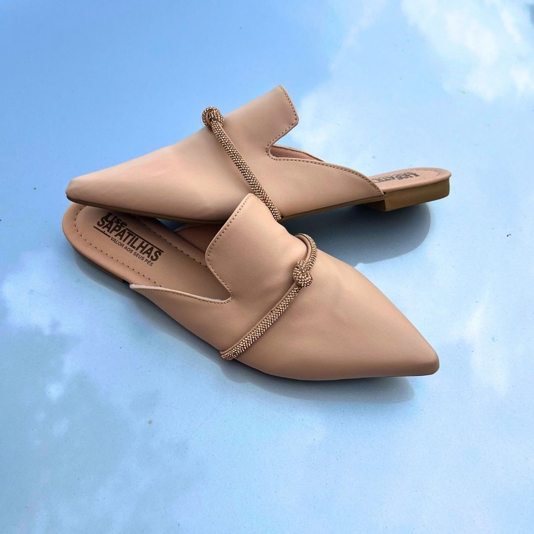 Mule nude bico fino alongado strass rosê - Imagem 4